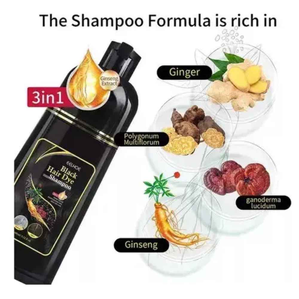 Shampo Tinte Negro Elimina Canas 500 Ml