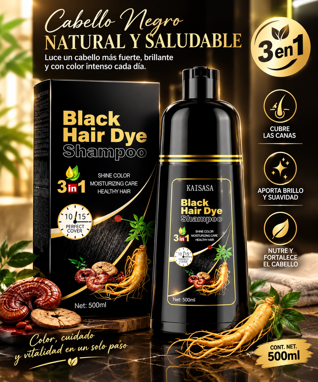 Shampo Tinte Negro Elimina Canas 500 Ml