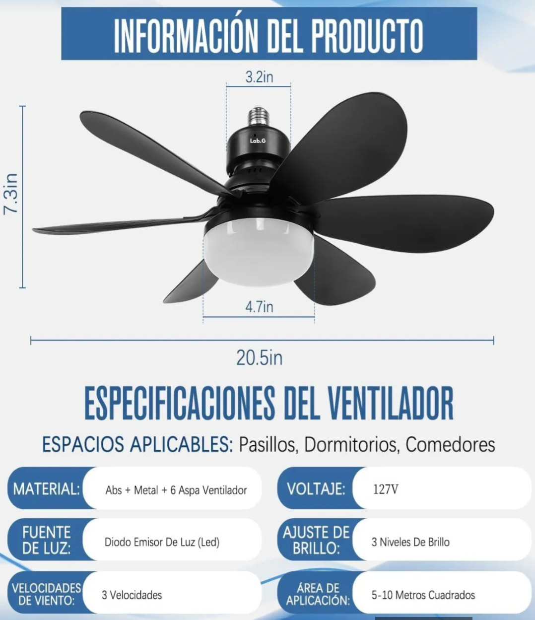 Lampara Luz Ventilador Techo✨